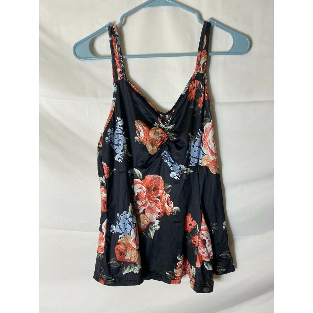 Whimsygoth Cottagecore Women’s Large Top Floral Black Boho Sleeveless Tank Goth